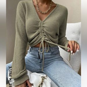 Olive Green Ruched Crop Top
